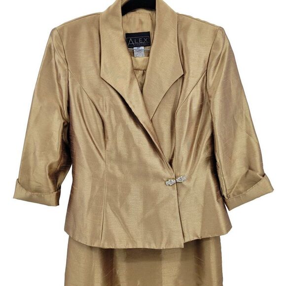 Vintage 80's Formal‎ Maxi Skirt Set 8P Gold Metallic Modest Mother of the Bride - Picture 7 of 16